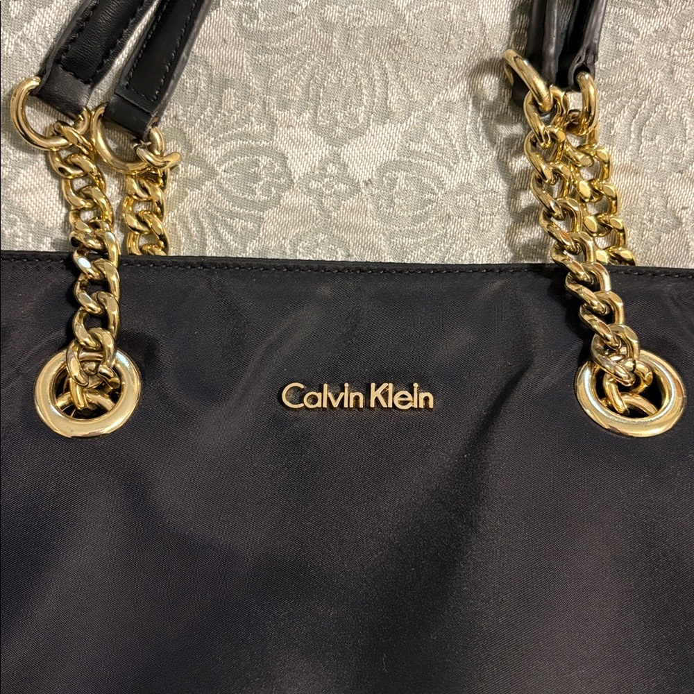 Calvin Klein Black Tote with Gold Chain Accents - Picture 2 of 7